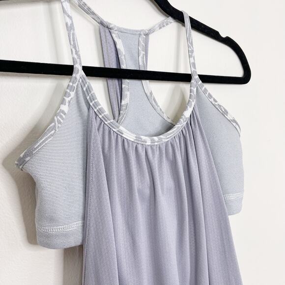 Lululemon Womens 4 No Limits Tank Top Fossil Gray Wee Stripe White Racerback - Picture 5 of 8